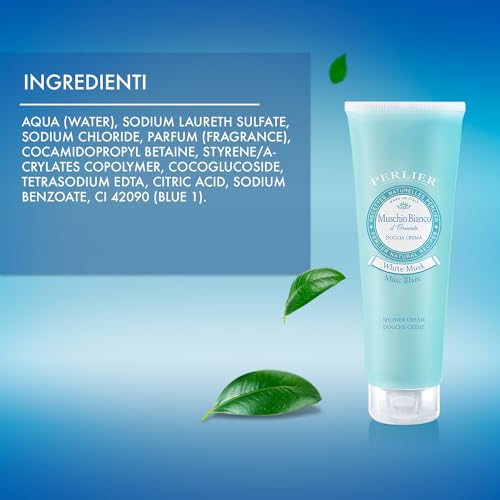 Perlier: "Muschio Bianco d'Oriente" Shower Cream, White Musk Scent 8.4 Fluid Ounces (250mL) Tube [ Italian Import ]