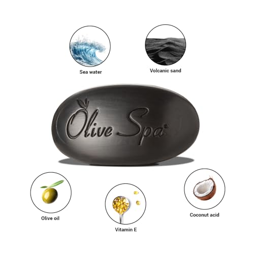 Volcano Black Soap Bar with Olive Oil and Volcanic Sand 90gr ? Deep Cleansing and Exfoliating Soap for Face and Body ? Bar Soap for Dry Skin for Removing Excess Oil, Dead Skin Cells & Impurities