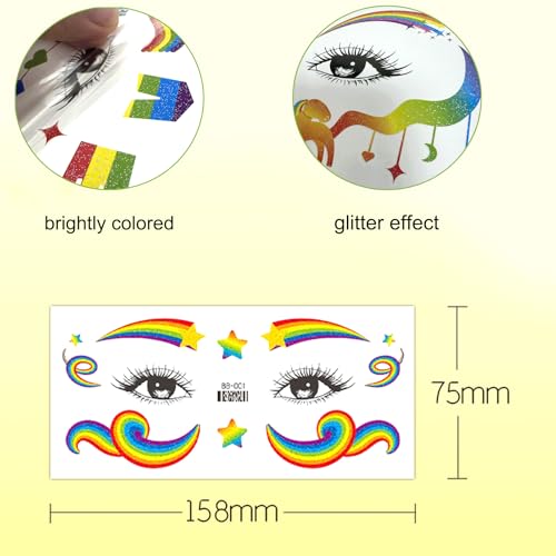 Pride Day Face Stickers - Colorful Rainbow Glitter Tattoo Stickers for Kids & Adults - Waterproof & Temporary Body Decals for Pride Parade, LGBTQ+ Events, and Festivals