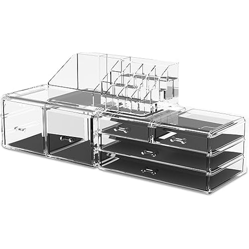 Professional 6-Drawer Makeup Cosmetic Organizer - Large Portable Storage Case & Display Box for Women, Countertop Beauty Products (Clear)