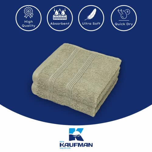 Kaufman - Premium Washcloth Set of 12 (13x13 Inches) 100% Cotton Ring Spun, Highly Absorbent, Durable and Ultra Soft Feel Wash Cloths Essential for Bathroom, Spa, Gym, and Face Towel (12PK)