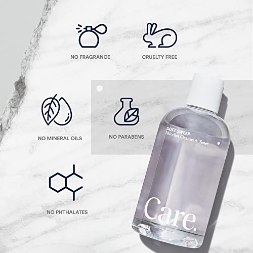 Care - Soft Sweep Micellar Cleanser and Facial Toner, Alcohol-Free and Paraben-Free Micellar Cleansing Water with Hyaluronic Acid, Glycerin, and Willow Bark Extract, Rinse-Free Face Cleanser, 8 fl oz