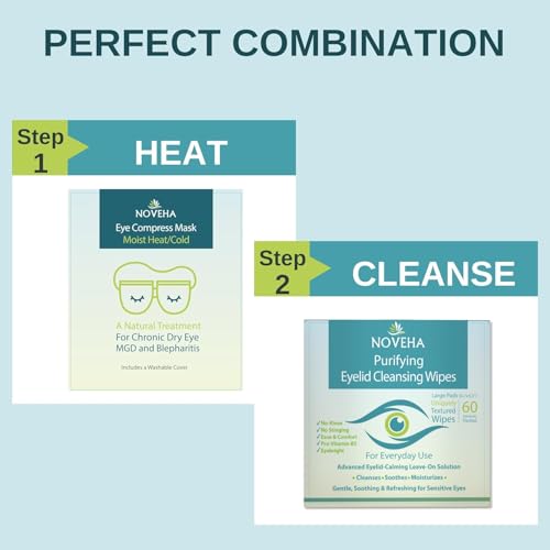 NOVEHA 120PCs Eyelid & Lash Wipes | For Itchy, Dry Eyes, Styes & Blepharitis | Gentle Refreshing Eye Scrub Cleansing Wipes, Hypoallergenic & Soothing For Sensitive Eyes | Vegan Face Moisturizer