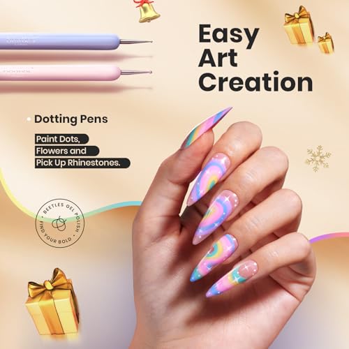 Beetles Gel Polish Nail Art Brushes, 6 Pcs Fingernail Art Design Pens, Wood Alloy Handle, Dotting Pen Clean Up Liner French Nail Brush Set, DIY Manicure Tools Gift for Women