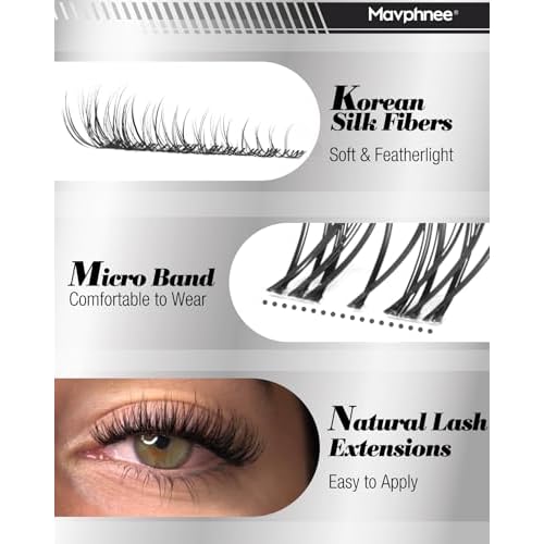 Clear Band Lash Clusters Kit Natural Cluster Eyelash Extensions Kit Wispy Individual Lashes CC-Curly Cluster Lashes Venus Eyelash Clusters Lash Bond and Seal Easy DIY Lash Kit (Velure, 8-16MM)