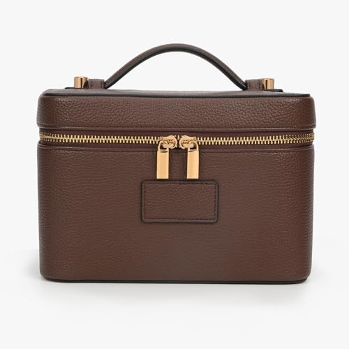 Makeup Bag Vanity Case with Removable Divider Travel Toiletry Bag Portable Cosmetic Bag Makeup Organizer Case (Coffee)