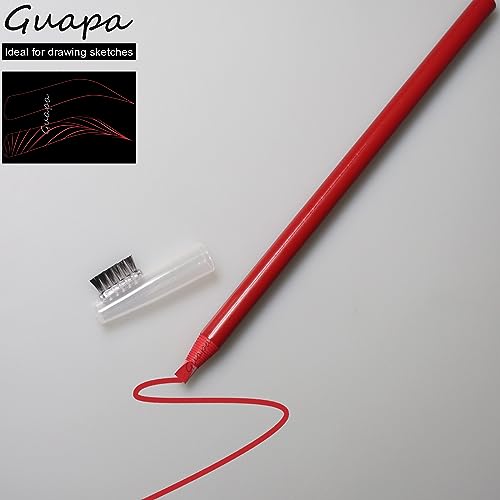 2pcs Permanent Makeup Red Pencil Eyebrow and Lip Mapping with Brush Hard Core Peel Off Lip Tattoo Design Pencil (2pcs)