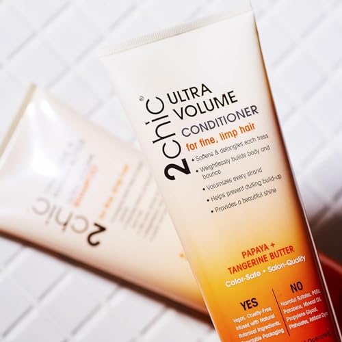 GIOVANNI 2chic Ultra-Volume Conditioner - Daily Volumizing Formula with Papaya & Tangerine Butter, Promotes Weightless Control for Fine Limp Thin Hair, No Parabens, Color Safe - 24 oz