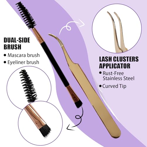 Diy Lash Clusters Kit 280pcs Cluster Lashes D Curl Eyelash Extensions Individual With Lash Bond and Seal Eyelash Brush Eyelash Tweezers Wispy Soft Extensions At Home(30D&40D 0.07D 9-16mm Mix)