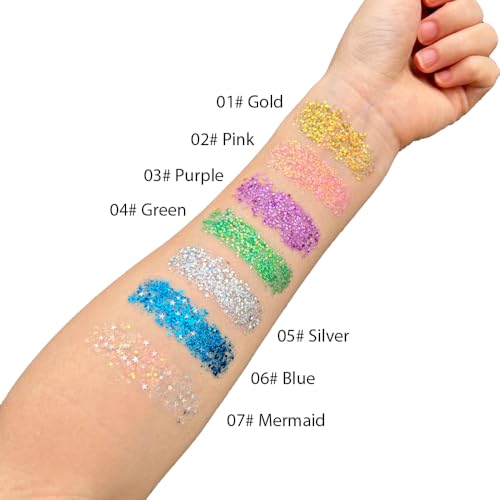 Mysense Green Body Glitter Stick, Mardi Gras Face Hair Glitter, Festival Rave Outfits for Women, St Patricks Day Accessories, Sparkling Mermaid Sequins Chunky Glitter Makeup, 0.56oz