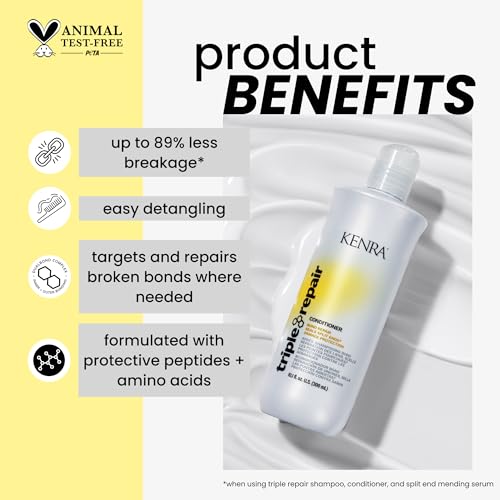 Kenra Triple Repair Conditioner | Targets & Repairs Weak or Broken Bonds | Split Ends | Damaged Hair | Bond Builder | Sulfate-Free