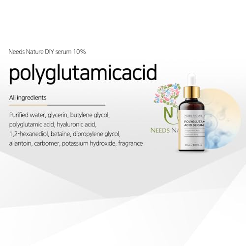 Polyglutamic Acid 10% Facial Serum for Face ? NEEDS NATURE DIY Hydrating Booster with Hyaluronic Acid & Allantoin | Korean Skincare for Dry, Sensitive Skin | 30ml