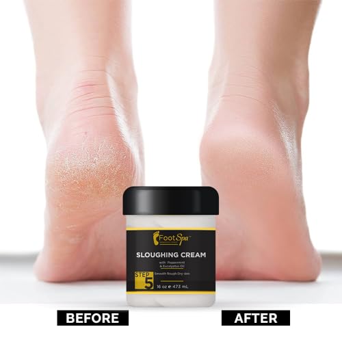 FOOT SPA - Foot Cream, Sloughing Lotion, Peppermint and Eucalyptus Oil, 16 Oz - for Dry Cracked Feet, Scrub Gently, Exfoliating, Smooths and Eliminates Buildup of Dead Skin
