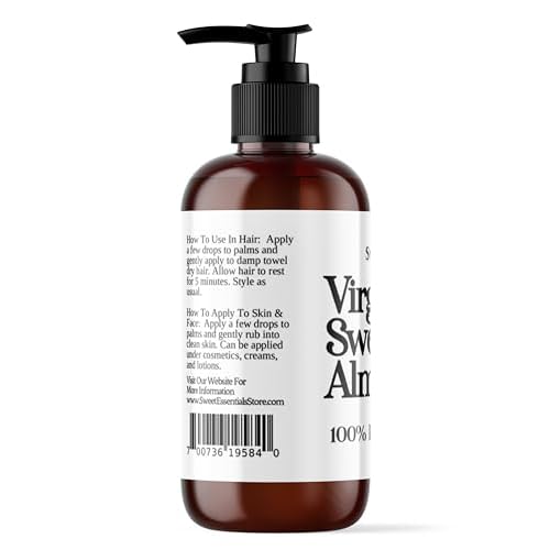 Organic Unrefined Virgin Sweet Almond Oil | Imported From Italy | 100% Pure | Cold Pressed | Hexane Free | Carrier Oil (8 Fluid Ounces)