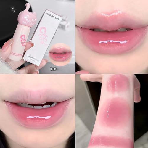 4Pcs Hydrating Lipgloss Set,Cute Cat Jelly Lip Glaze,Moisturizing Lip Stain Plumping Water Lip Gloss,Lasting Waterproof Juicy Lipstick Lip Tint,Glossy Finish
