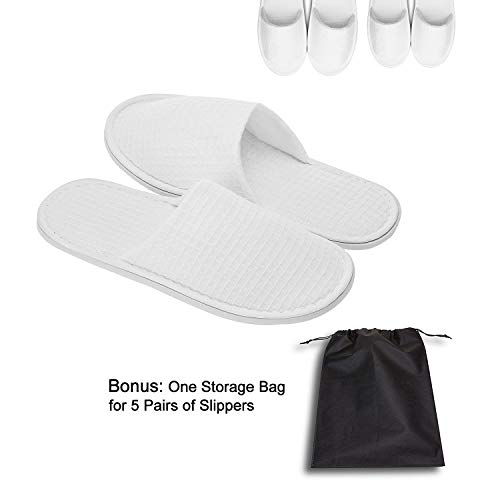 AhfuLife 10 Pairs of Waffle Spa Slippers, Closed Toe White Slippers - Fit Most Men and Women for Spa, Party Guest, Hotel and Travel