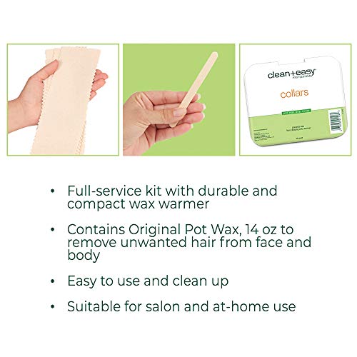 Clean + Easy Mini Pot Waxing Kit for Women - Soft Wax with Wax Warmer for Hair Removal, Body, Facial Hair & Sensitive Skin, Includes Muslin Strips & Sticks, 120 V