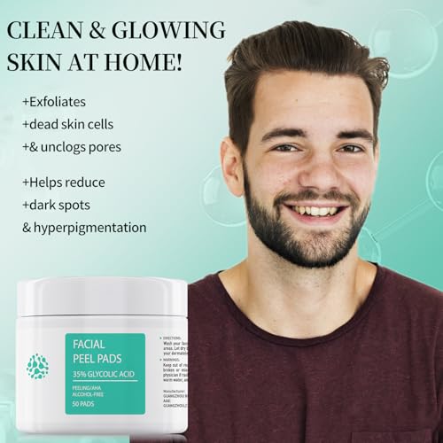Glycolic Acid Toner Pads 35% AHA Facial Resurfacing Exfoliate Salicylic Acid Exfoliating Face Wipes Chemical Peel Exfoliant Peeling Glycolic Peel Pad for Wrinkles Acne Blemish 50 Pads