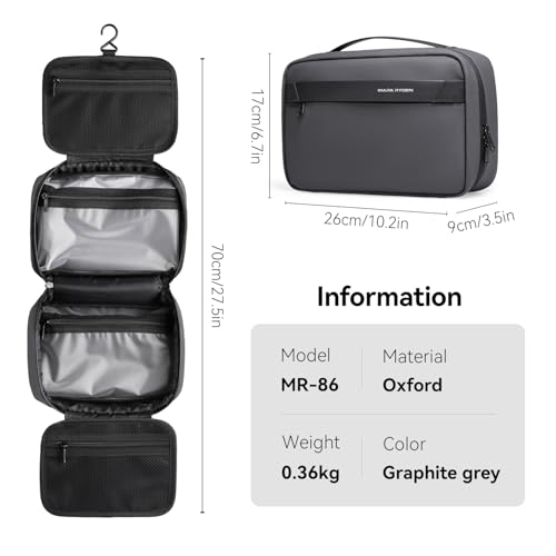 MARK RYDEN Toiletry Bag for Men, Travel Toiletry Organizer Dopp Kit Water-resistant Shaving Bag for Toiletries Accessories (Dark Grey)