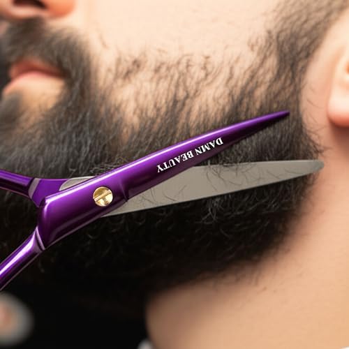 5.5" Professional Hair and Beard Scissor For Men & Women German Shears Use for Facial Hair, Trimming, Grooming, Cutting, and Styling of Beard (Purple)