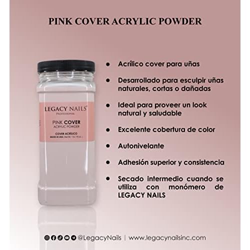 Legacy Nails Professional Cover Acrylic Powder - 1Lb Pink, Ideal for French Nails and Nail Extensions