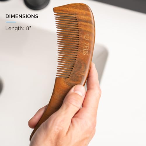 ZEUS Curved Sandalwood Beard Comb in Gift Box, Premium Grooming Essential with Sheath for Men¡¯s Beard & Hair (M31)