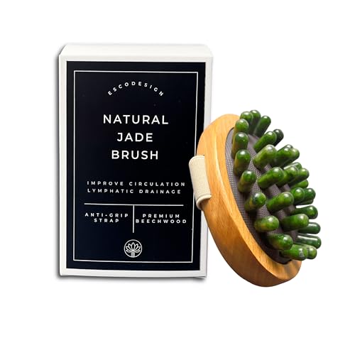 Natural Jade Body Brush with Beechwood Handle | Jade Massage & Lymphatic Brush for Full Body | Eco-Friendly Wellness Tool