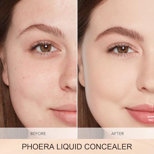 PHOERA Concealer, Lightweight, Full Coverage, Long Lasting, Corrects, Hydrates, Highlights, Matte Finish, All-Day Wear,with Concealer Brush (105#BISCUIT)