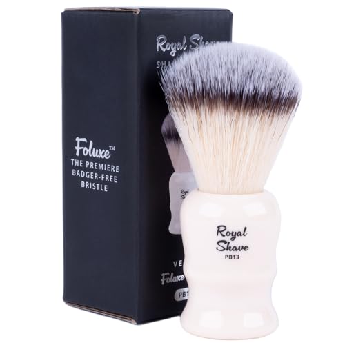 Vegan Shaving Brush by Royal Shave, Foluxe Synthetic Bristles, Badger-Free, Wet Shave Tool for Men & Women, Smooth & Comfortable (CREAM)