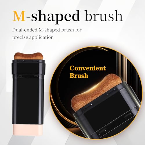 3 In 1-Luxury Anti-Wrinkle Foundation Stick SPF 50+ with Brush, Hydrating Non-Sticky Matte Foundation Stick, Travel Size Defense Face and Body Sunscreen Lotion, Medium Color, 1.42 Fl Oz