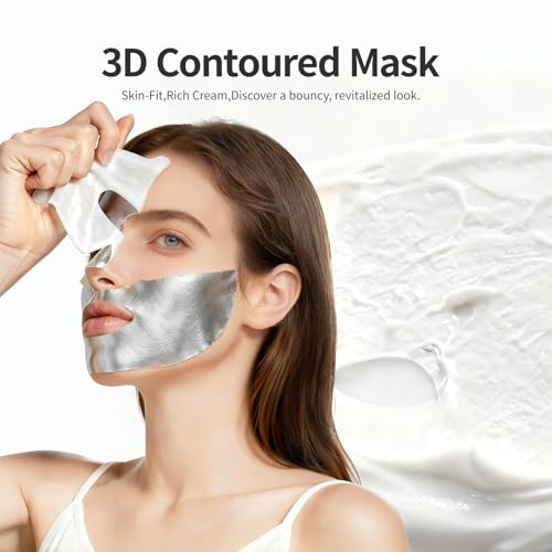 matern'ella Carnosine Cream Facial Mask with Pro-Xylane & Peptides, Anti-Aging, Plant Extract Based, 3D Contoured Face Mask for Wrinkles, Elasticity & Deep Hydration, Paraben & Fragrance Free, 4 pcs