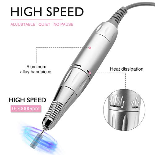 30000RPM Portable Nail Drill Machine, AZ GOGO Professional Rechargeable Electric Efile Nail Drill for Acrylic Nails, Manicure/Pedicure, Polishing, Cuticle - Salon or Home Use£¨Pink£©