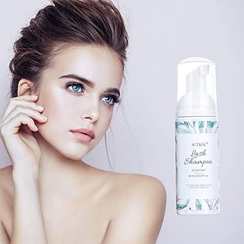 Eyelash Extension Cleanser 60ML Natural Lash Extension Shampoo Unscented Professional Eyelid Foaming Cleanser Paraben & Sulfate Free Non-lrritating with Salon and Home Care