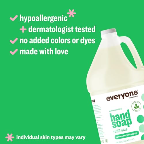 Everyone Liquid Hand Soap Refill, 1 Gallon, Spearmint and Lemongrass, made with Essential Oils for kitchen and bathroom