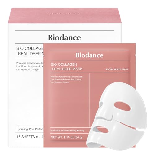 BIODANCE Bio-Collagen Real Deep Mask, Hydrating Overnight Hydrogel Face Mask, Pore Minimizing, Plumping, Elasticity Improvement, Korean Skin Care | 1.19oz(34g) x 16ea
