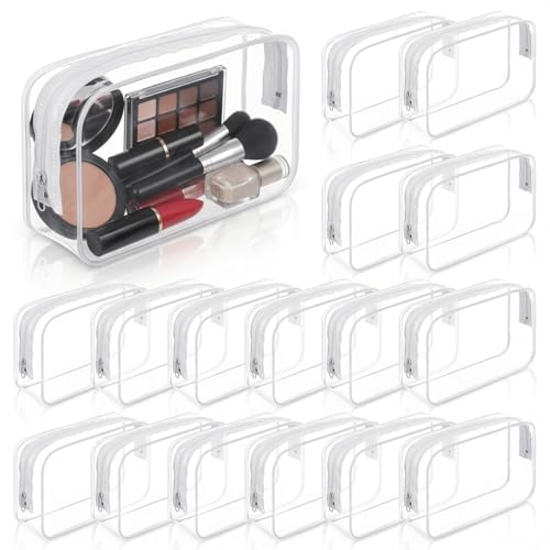 20 Pieces Clear Cosmetic Makeup Bags with Zipper Transparent Cosmetic Bag Clear Makeup Bags Bulk Waterproof Portable Transparent Zippered Organizer Case for Travel Bathroom (White)