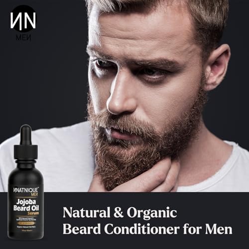 Natnique Jojoba Beard Oil for Men with Vitamin E & Tea Tree ? Organic Conditioner & Growth Oil ? Moisturizer for Facial Hair, Mustache & Dry Skin ? Softener for Itch, Dandruff & Grooming Care ? 1 oz