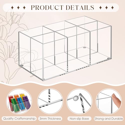 Zhehao 2 Pack Clear Acrylic Makeup Brush Holder Organizer, 6-slot Cosmetic Storage Organizer Pencil Holder for Vanity, Countertop & Desk, Transparent Makeup Brush Stand for Brushes, Lipsticks & Pens