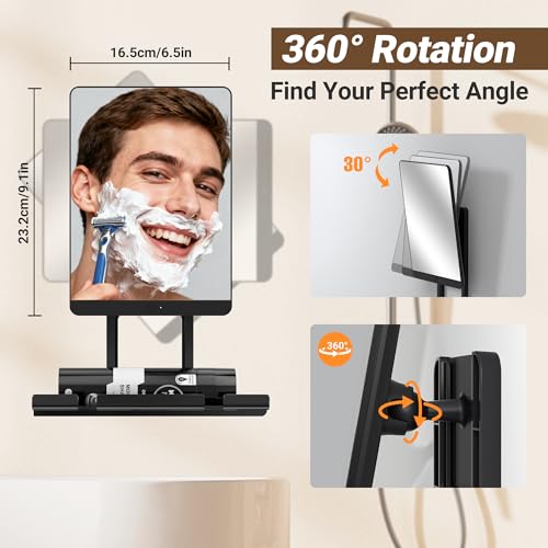 Heated Shower Mirror Fogless for Shaving£¬Fog Free Shaving Mirror for Shower with Razor Holder£¬360¡ÆRoating Shaving Mirror for Shower Fogless£¬5000mAh Long-Lasting Anti Fog Shower Mirror (Dark Brown£©