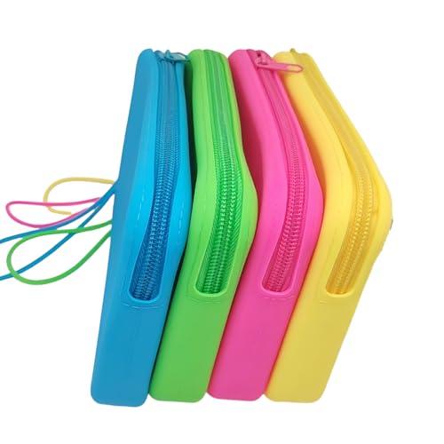 4 Pieces Silicone Makeup Toiletries Pouches, Silicone Stationary Holder, Waterproof Cosmetic Zipper Pouch, Digital Electronics Storage Bag, Beach Essential Travel Pouch (Rainbow)