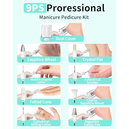 Manicure Pedicure Kit for Women, Professional Nail Grinder for Senior Thick Toenail, Cordless Electric Nail File, 5 Speeds Pedicure Tools for feet Callus Remover, Nail Drill for Women Hand Feet Care
