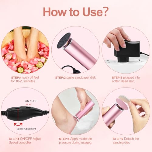 Electric Foot File 2026 Upgrades Foot Callus Remover,Electric Callus Remover for Feet with 60 Pcs Sandpaper Discs, Foot File with Speed Controller,for Dead Dry Crack Skin Calluses