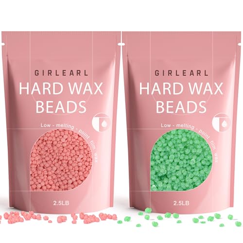 2-Pack Hard Wax Beads, 2.5lb Aloe for Brazilian Bikini & Sensitive Skin, 2.5lb Rose for Face & Body, Legs, Eyebrow, Facial Coarse Hair