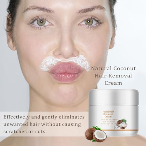 Facial Hair Removal for Women Cream, Coconut Hair Remover for Upper Lip And Chin for Women Face Hair Remover for Body Sensitive Skin Hair Removal Cream Gentle & Non-Irritating 1.75Fl.Oz