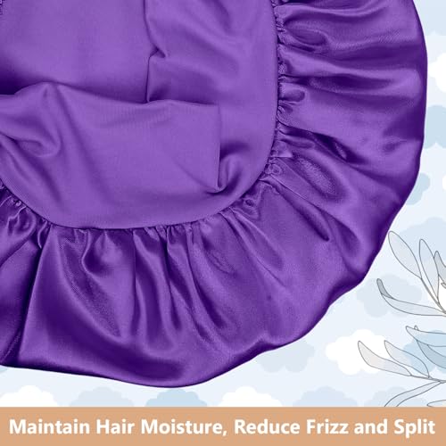 2 PCS Mommy and Me Bonnet Set, Silk and Satin Bonnets for Sleeping with Elastic Tie Band, Adjustable Hair Bonnets for Women, Girls, Kids and Toddlers (Dark Purple)