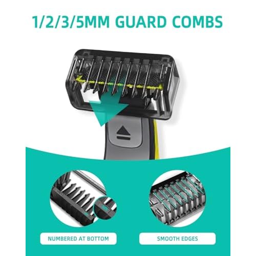 Guard Combs Kit with Case Compatible with Philips Norelco OneBlade Handles, 1/2/3/5mm Guide Combs, 0/3mm Body Comb and Protective Cap for Electric Shaver Accessories for Men