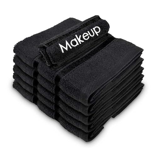 Makeup Towels - Pack of 6 - Soft Cotton Wash Cloths for Face & Makeup Removal, Airbnb Essentials for Hosts, Luxury Washcloths (13x13 Inches. Black)