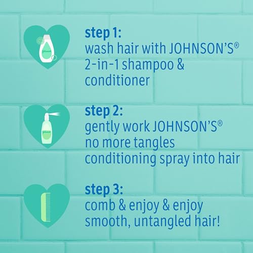 Johnson's Kids No More Tangles 2-in-1 Detangling Shampoo & Conditioner for Kids & Toddlers, Gentle & No More Tears, Hypoallergenic & Free of Parabens, Sulfates & Dyes, 20.3 fl. oz