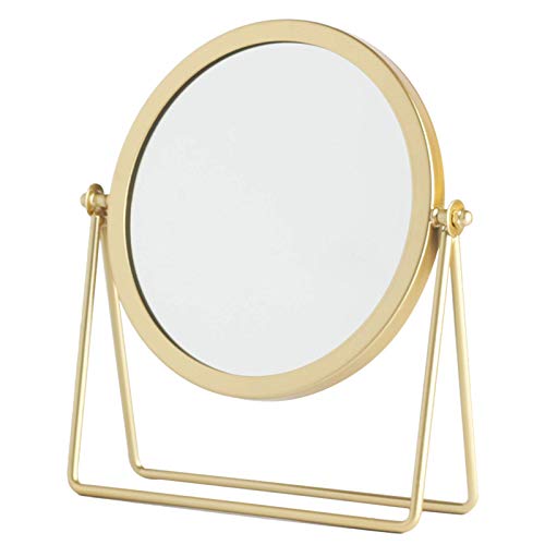 Iron Tabletop Makeup Mirror, Round Swivel Desktop Stand Mirror, 360¡ÆRotation One-Sided Dressing Table Mirror(Golden)