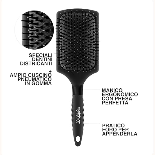 Elchim - Paddle Brush with Pneumatic Rubber Cushion and Ergonomic Handle ? Lightweight Detangling and Styling Brush